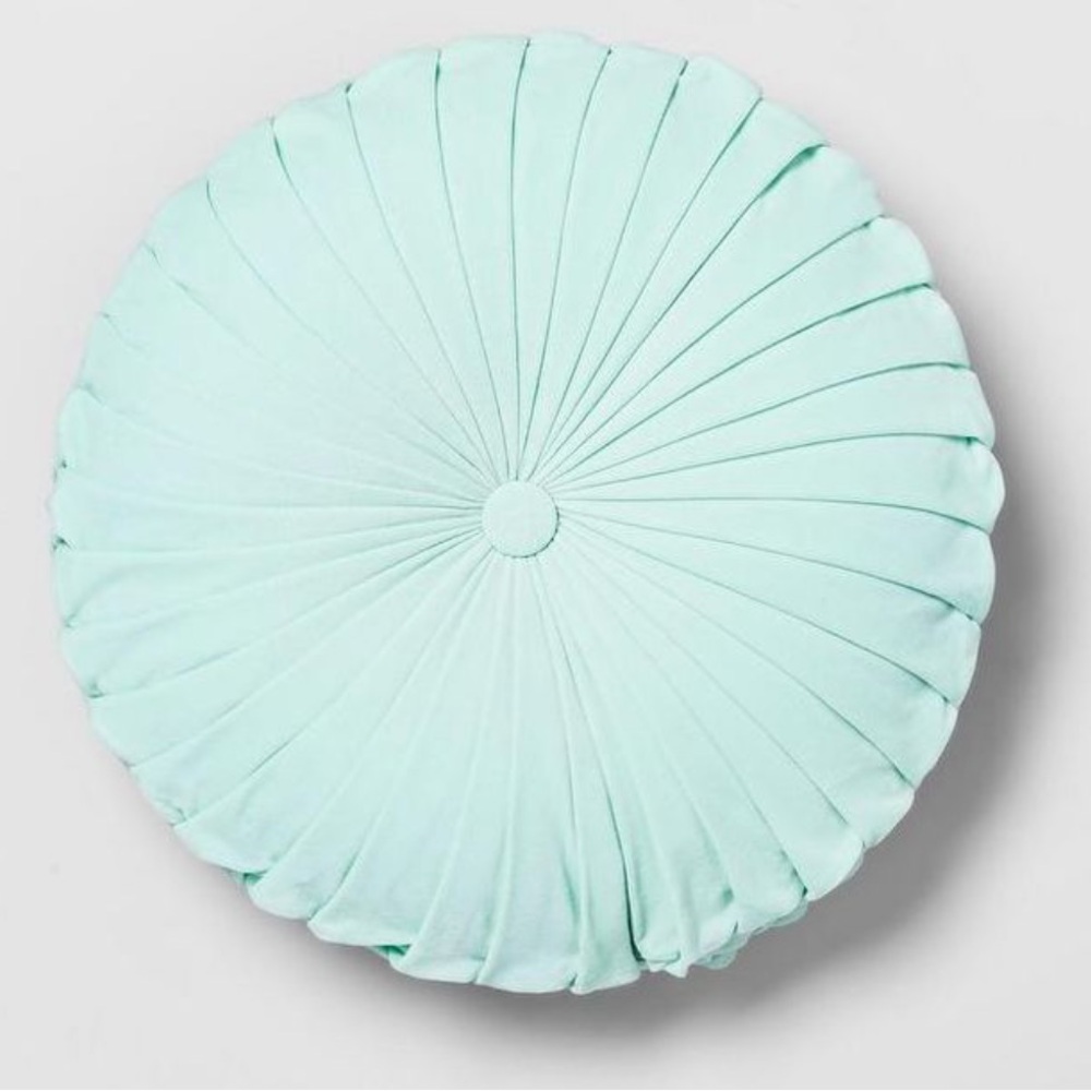OPALHOUSE NWT pleated velvet round throw pillow -aqua -16oz